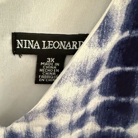 Nina Leonard Maxi Dress 3X Plus Size Blue White Tie Dye Sleeveless Lined EUC - Picture 3 of 5